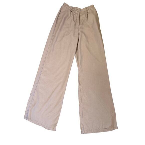 ASOS dress pants khaki wide leg high rise pockets elastic waist SZ 6-small flaw - Picture 2 of 10
